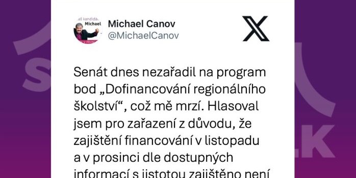 Dofinancování regionálního školství Senát řešit odmítl